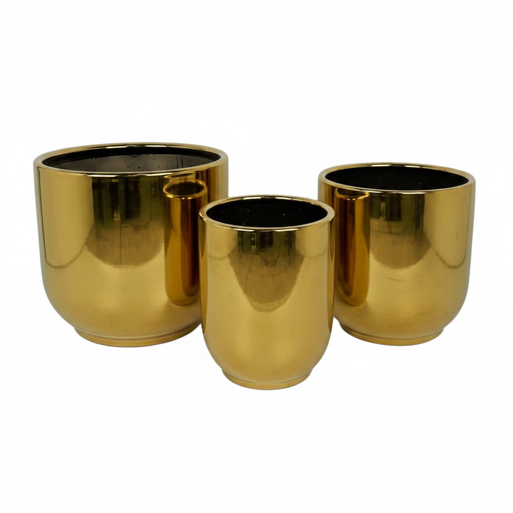 3Pcs Set of Gold Ceramic Pots