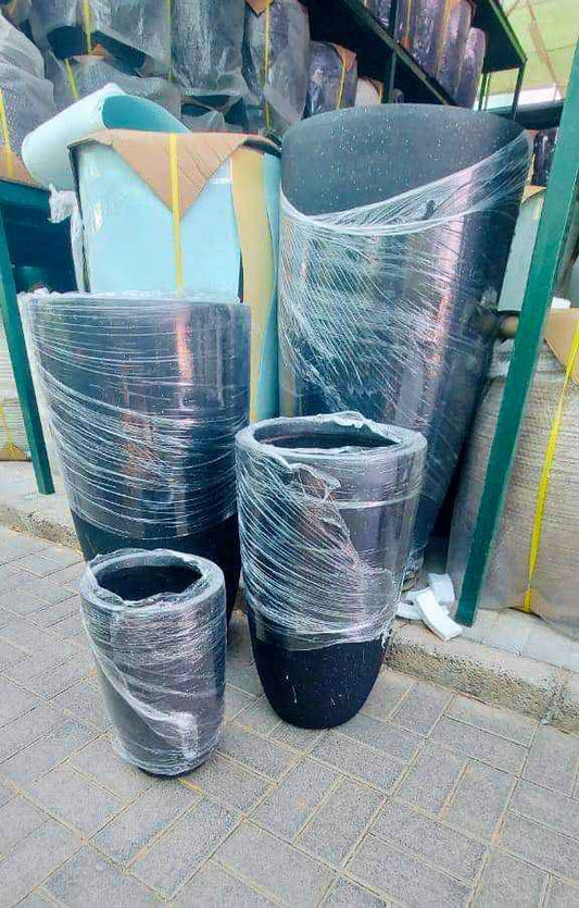 Long Black Fiber Clay Pot (4 PCS)