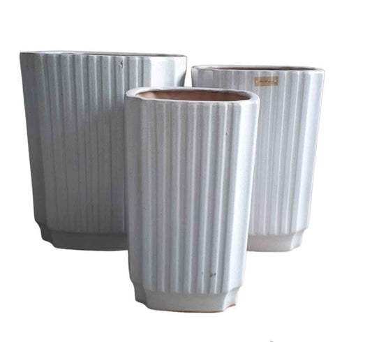 3-Piece White Ceramic Pot