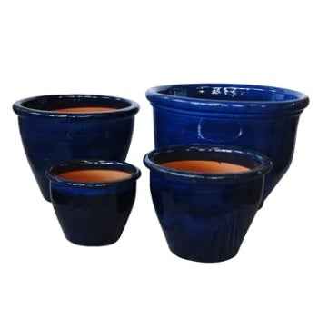 ROUND RIM CERAMIC POT BLUE GLAZED FINISH NTB-1002
